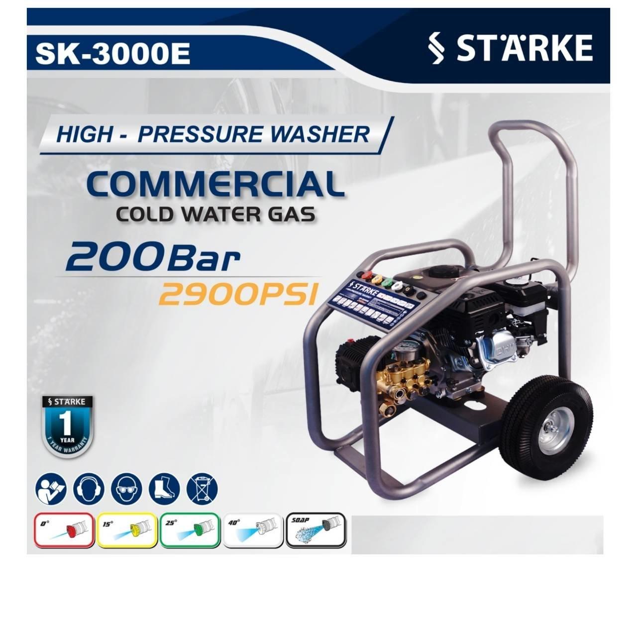 STARKE SK-3000E/G เครื่องฉีดน้ำแรงดันสูง 206บาร์ เครื่องยนต์เบนซิน6.5แรงม้า (เชือกดึงสตาร์ท รับประกัน 1 ปี )