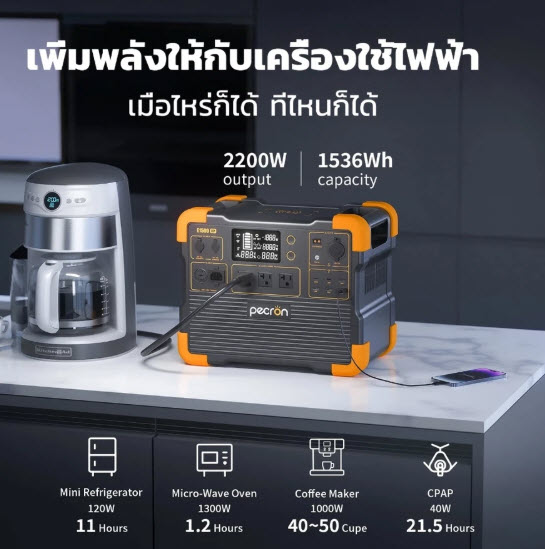 pecron รุ่นE1500LFP Power Station 2200W1536WH480000mAhแบตเตอรี่สำรองพกพา/เครื่องสำรองไฟ - Image 7