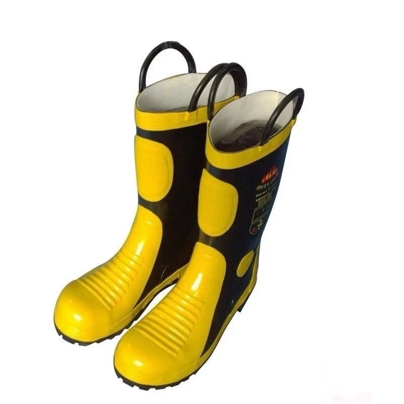 รองเท้าดับเพลิง (หัวเหล็ก-พื้นเหล็ก) มีหูหิ้ว Fire Fighting Shoes สีเหลือง-ดำ